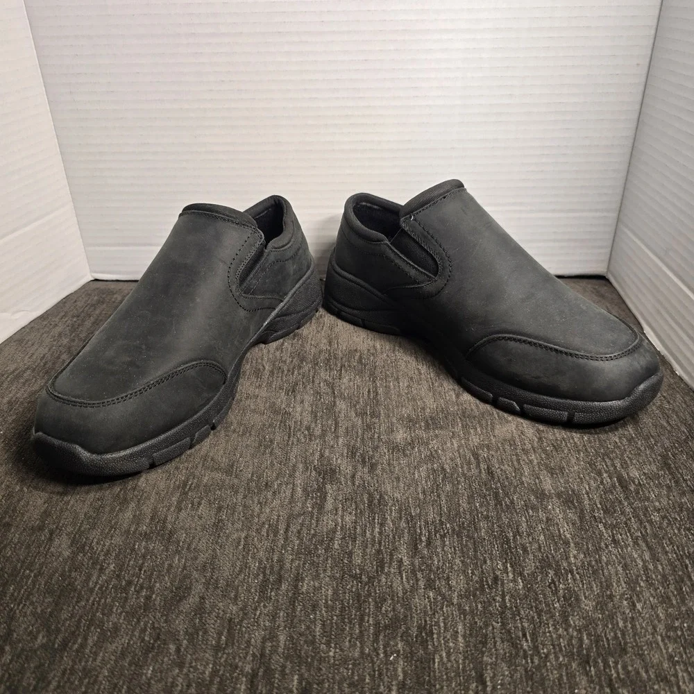 LANDS END Womens Loafer Black Suede Leather Upper Slip On Comfort Size 7.5D
